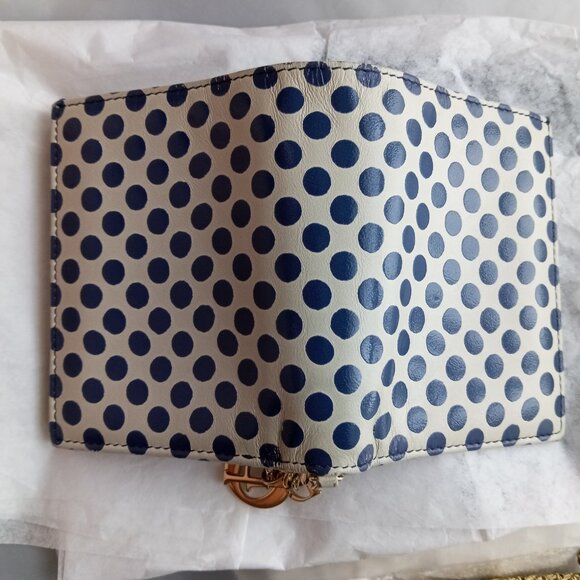 Christian Dior Cream & Blue Dot Leather Bi-Fold Small Wallet with letters charm - Picture 16 of 16